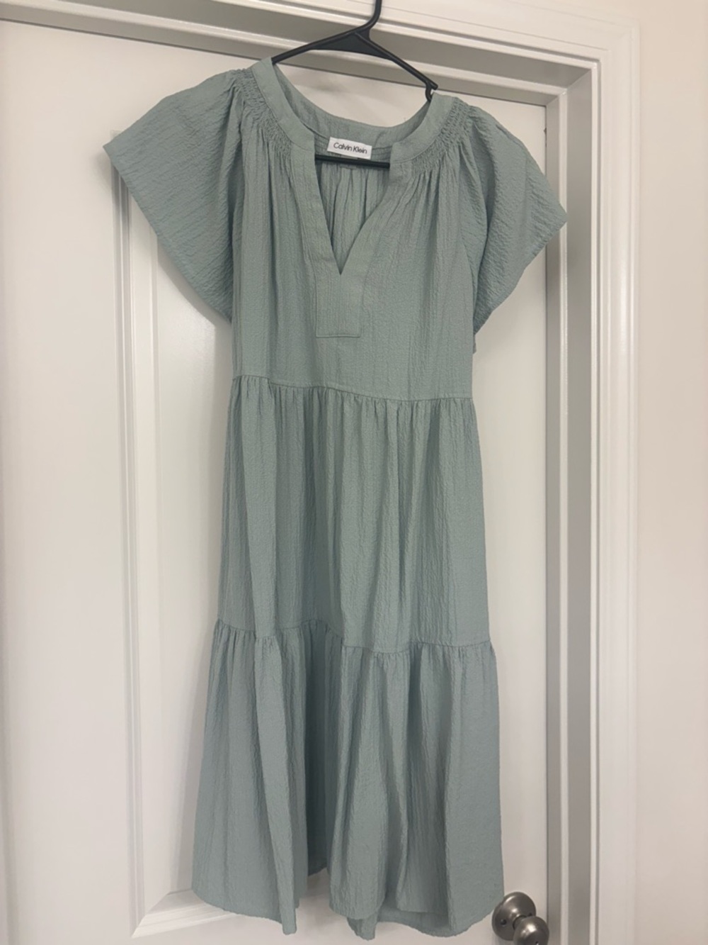 Calvin Klein Girls' Light Sage Tiered Flutter-Sleeve Dress